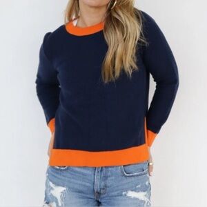 Burgess THE BEA SEED STITCH SWEATER in Navy and Orange size Large